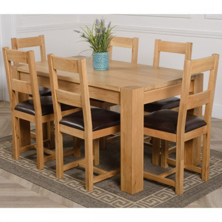 ChunKy Oak : Bàn Ăn 1m6 + 6 Ghế ( 2 Nan - Mặt Nệm )